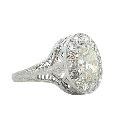 1.37 GIA Antique Oval Diamond Engagement Ring 18k