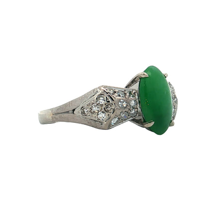 1.50 Antique Green Jadeite Cocktail Ring in Platinum
