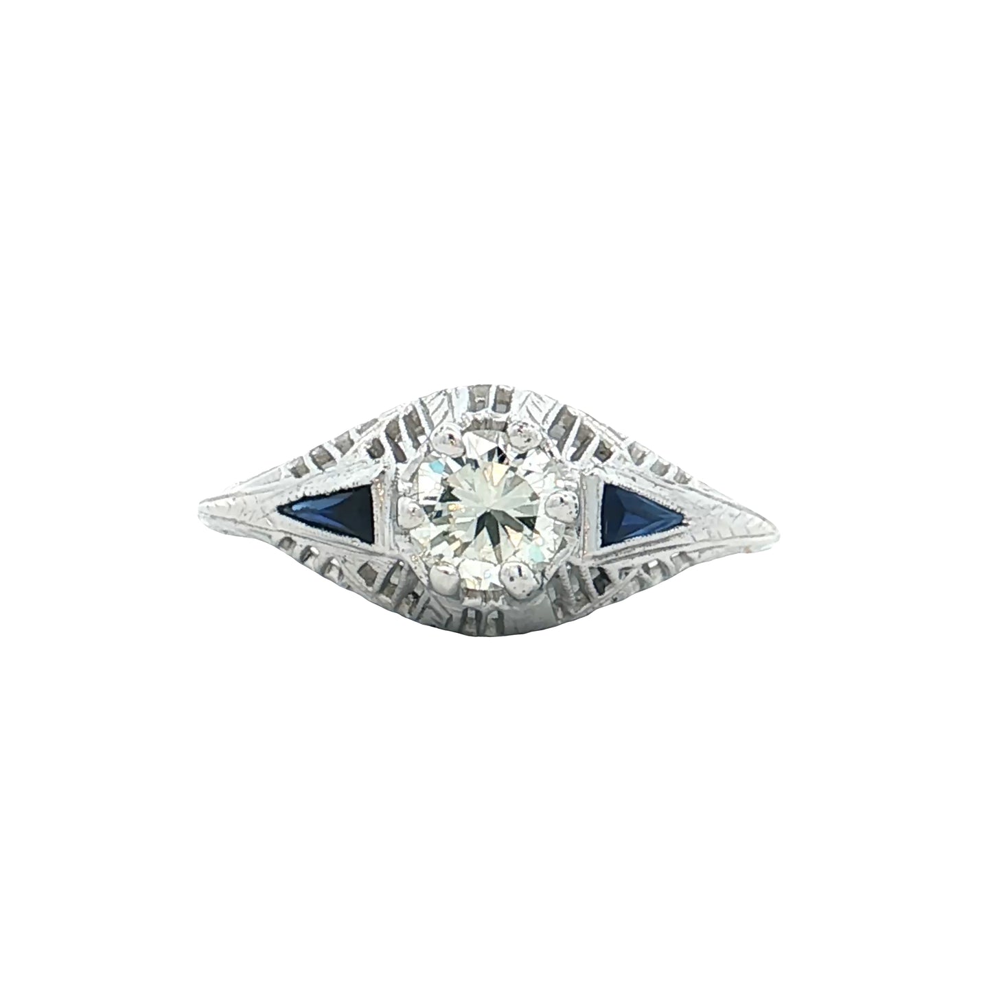 .45 Vintage Art Deco Diamond Sapphire Engagement Ring 18k