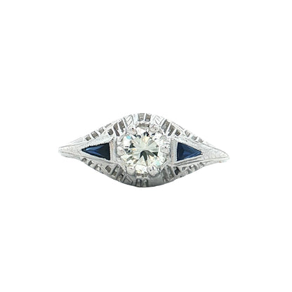 .45 Vintage Art Deco Diamond Sapphire Engagement Ring 18k