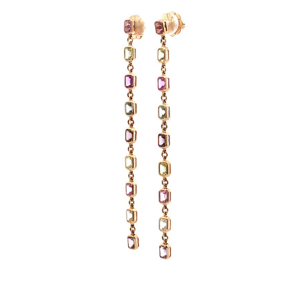 7.57 Emerald Cut Sapphire Drop Earrings 14k Yellow Gold