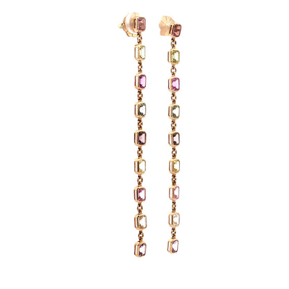 7.57 Emerald Cut Sapphire Drop Earrings 14k Yellow Gold