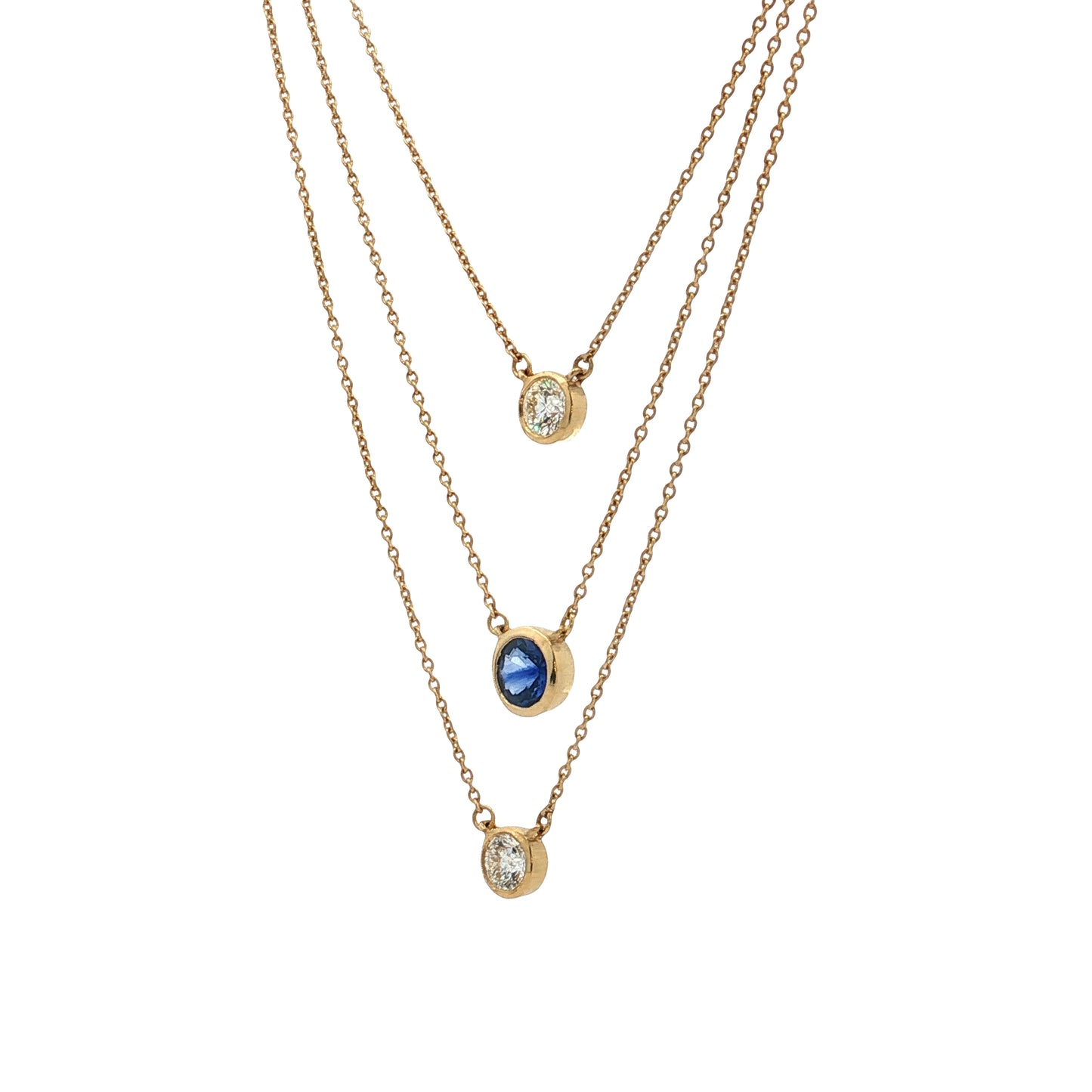 Triple Layer Sapphire & Diamond Necklace 18k Yellow Gold
