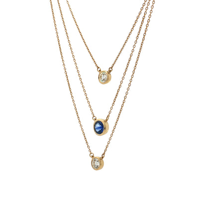 Triple Layer Sapphire & Diamond Necklace 18k Yellow Gold