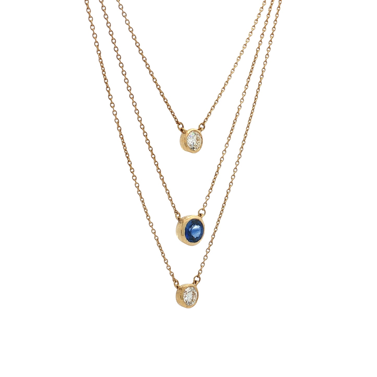 Triple Layer Sapphire & Diamond Necklace 18k Yellow Gold