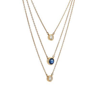 Triple Layer Sapphire & Diamond Necklace 18k Yellow Gold