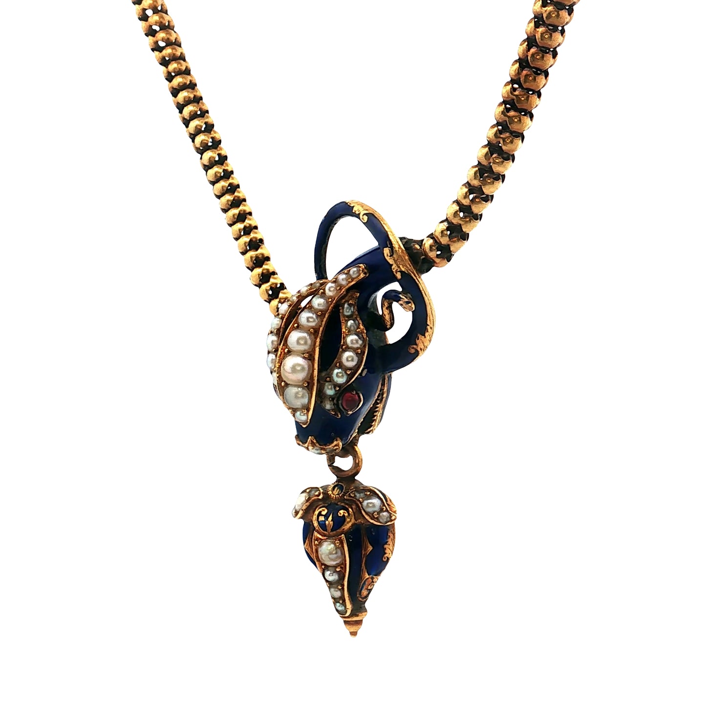 .24 Antique Victorian Ruby Snake Necklace 18k Yellow Gold