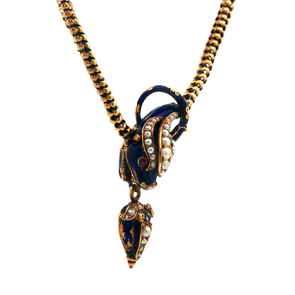 .24 Antique Victorian Ruby Snake Necklace 18k Yellow Gold