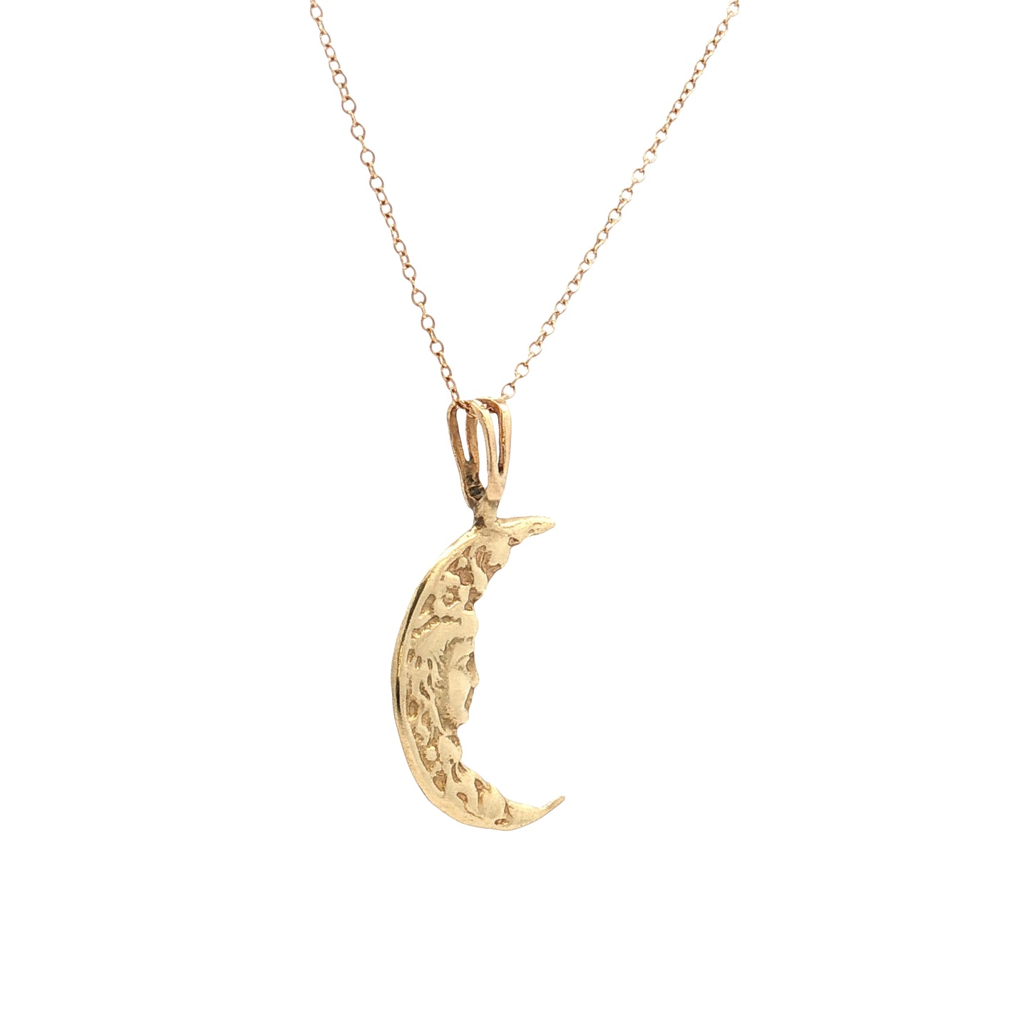 Antique Art Nouveau Moon Face Pendant Necklace 14k