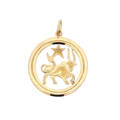 Vintage Taurus Zodiac Pendant 14k Yellow Gold