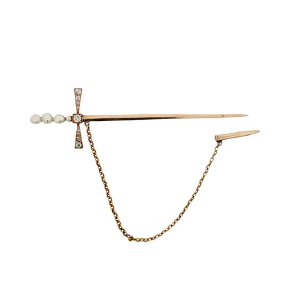 .32 Antique Victorian Diamond Sword Brooch 14k