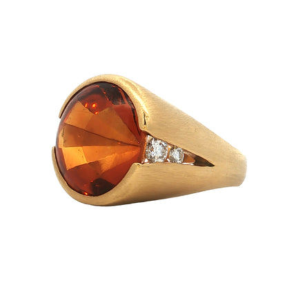 13.60 Cabochon Citrine Cocktail Ring 18k Yellow Gold