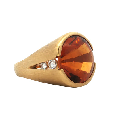 13.60 Cabochon Citrine Cocktail Ring 18k Yellow Gold
