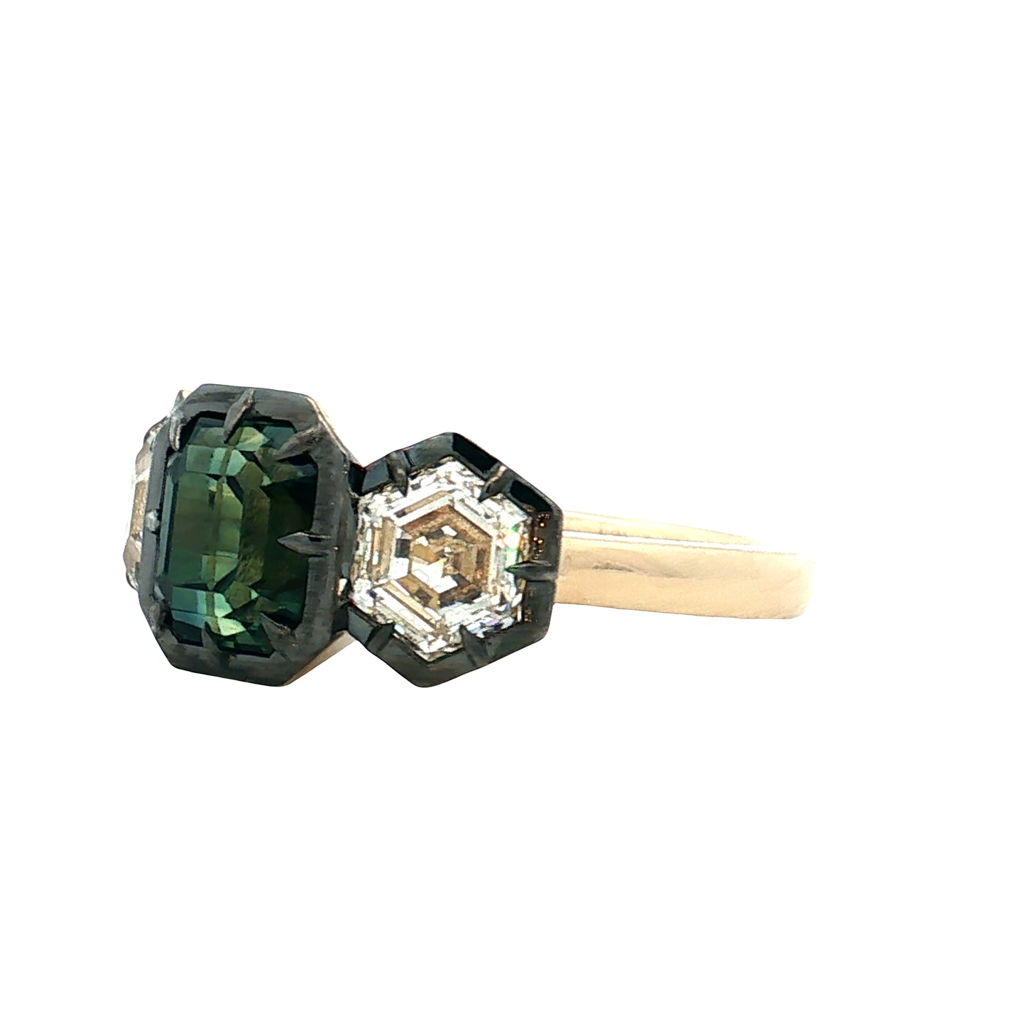 3 Carat Teal Sapphire Engagement Ring 14k Yellow Gold