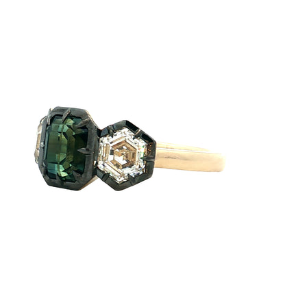 3 Carat Teal Sapphire Engagement Ring 14k Yellow Gold
