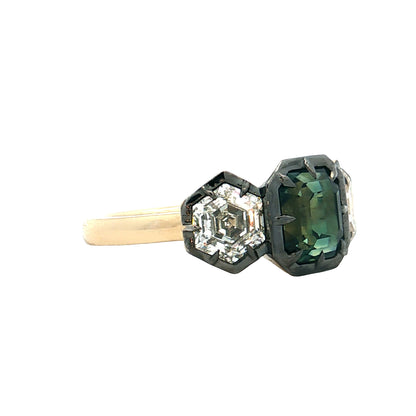 3 Carat Teal Sapphire Engagement Ring 14k Yellow Gold