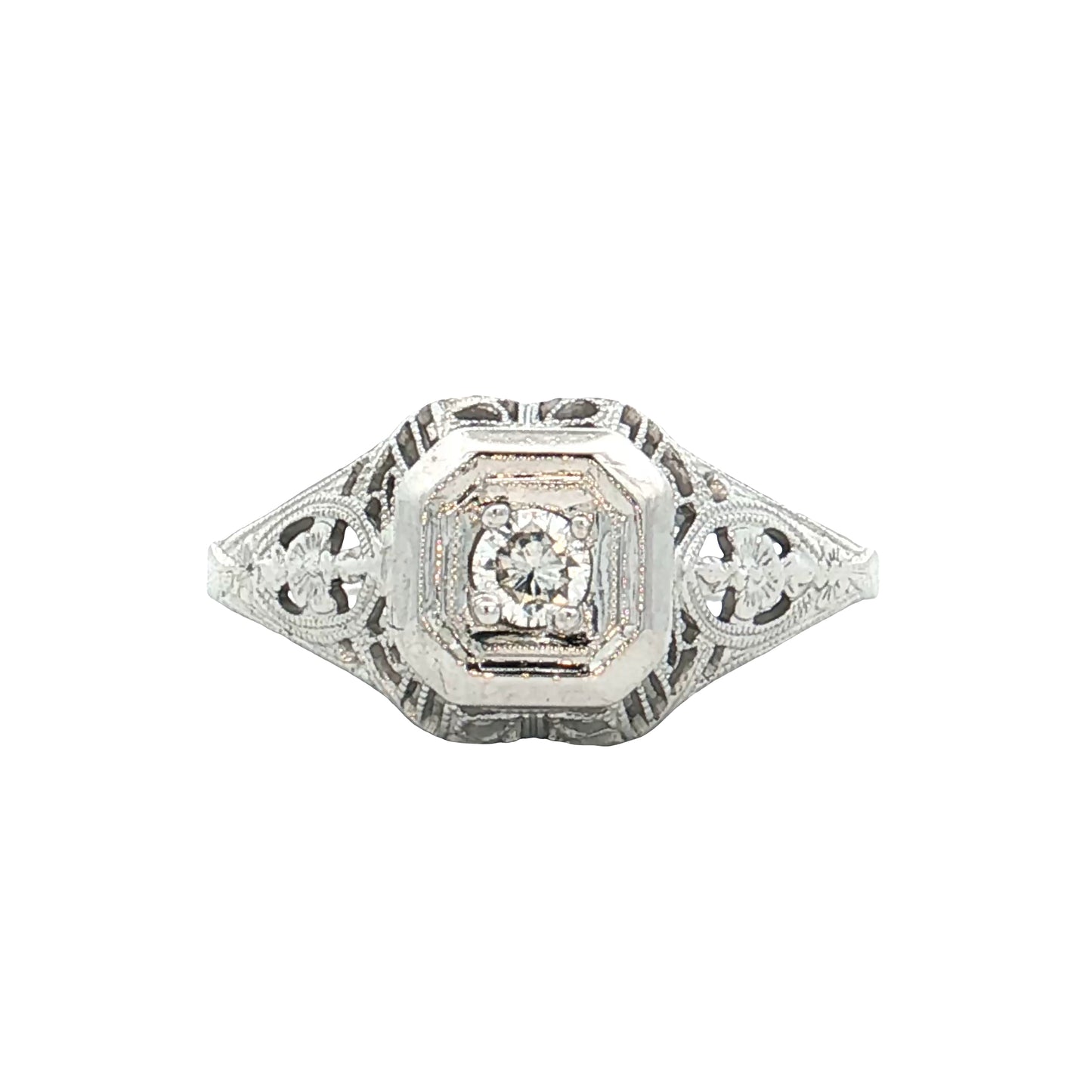 .12 Antique Art Deco Diamond Filigree Engagement Ring 18k