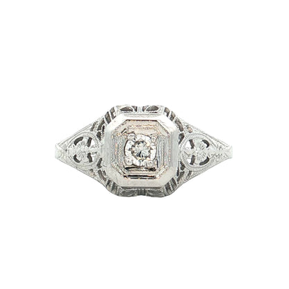 .12 Antique Art Deco Diamond Filigree Engagement Ring 18k
