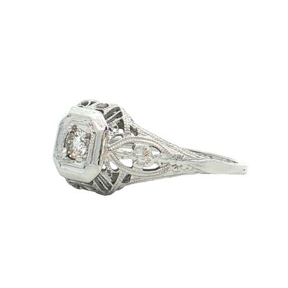 .12 Antique Art Deco Diamond Filigree Engagement Ring 18k