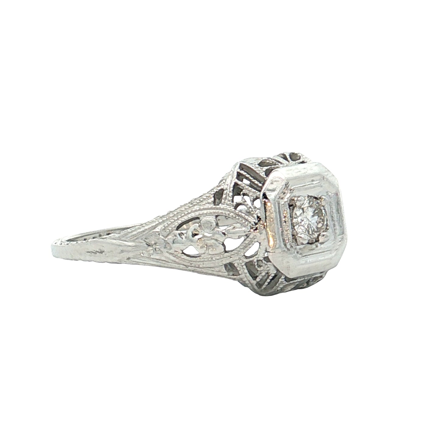 .12 Antique Art Deco Diamond Filigree Engagement Ring 18k