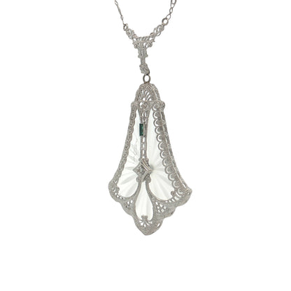 Antique Art Deco Camphor Glass Pendant 14k White Gold