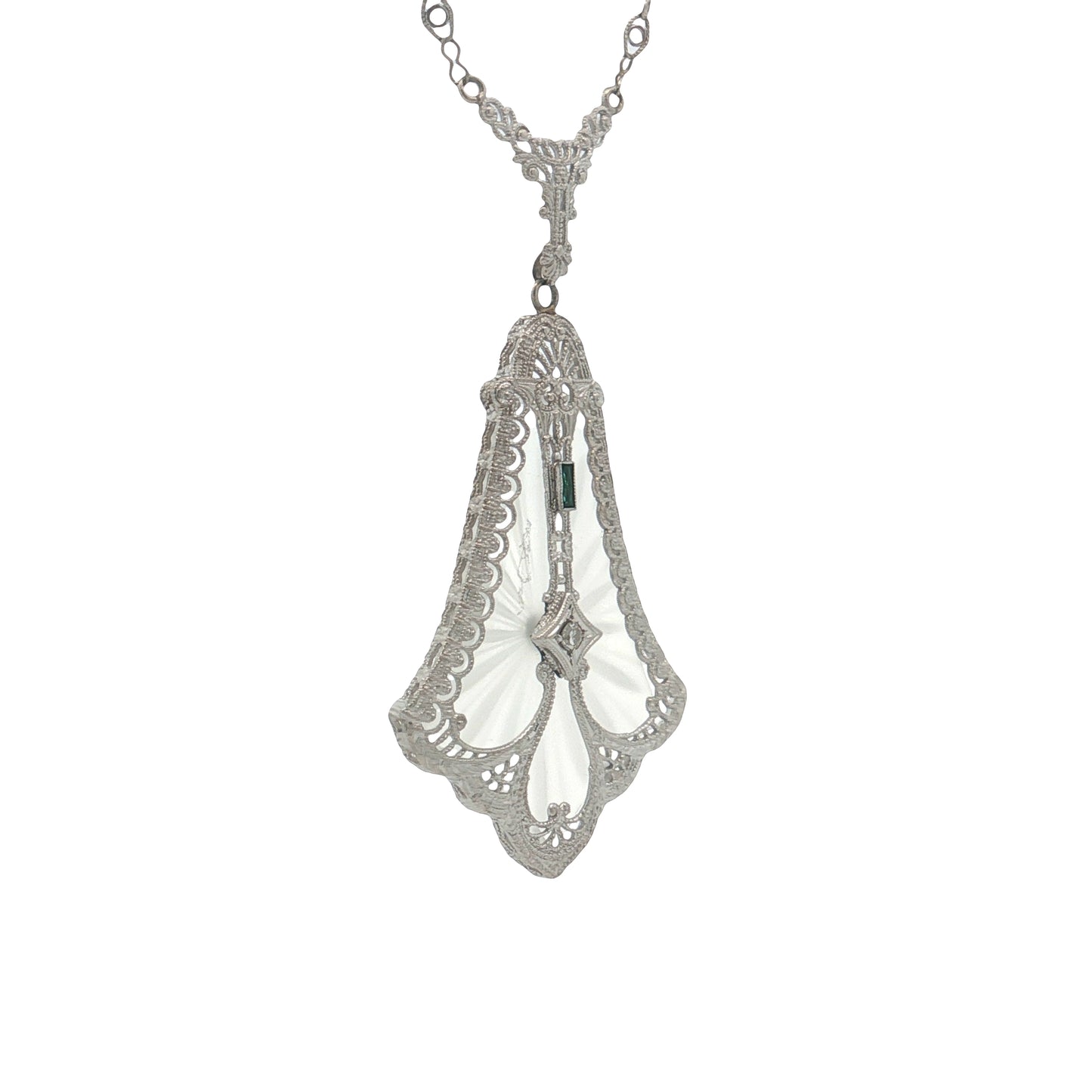 Antique Art Deco Camphor Glass Pendant 14k White Gold