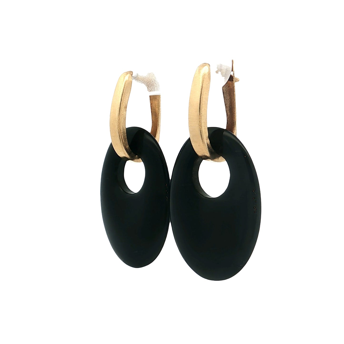Carved Black Onyx Dangle Earrings 14k Yellow Gold