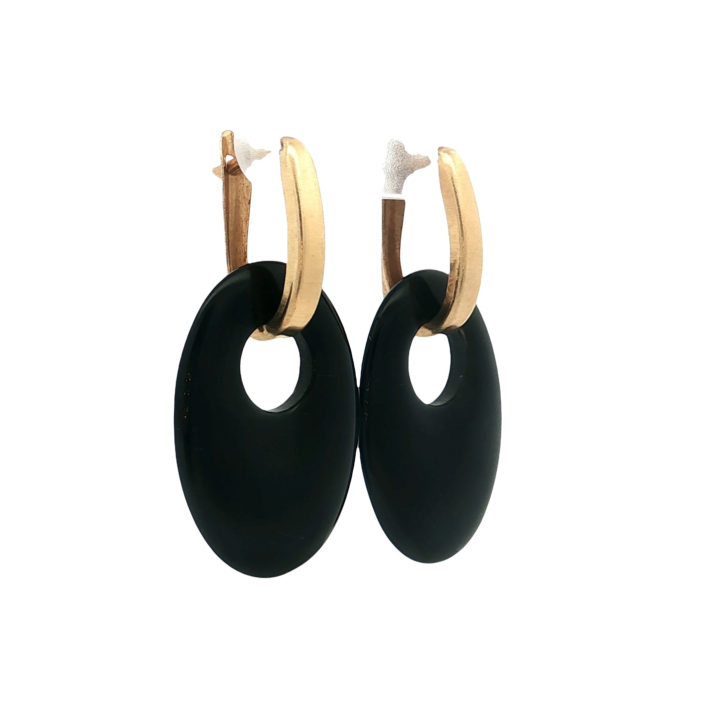 Carved Black Onyx Dangle Earrings 14k Yellow Gold