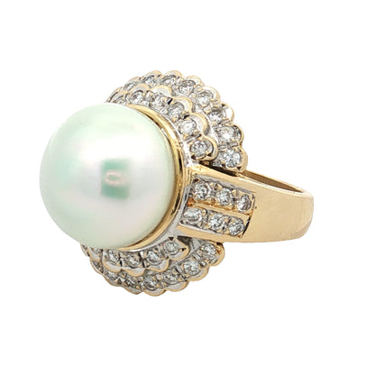 Mabe Pearl & Diamond Cocktail Ring 18k Yellow Gold