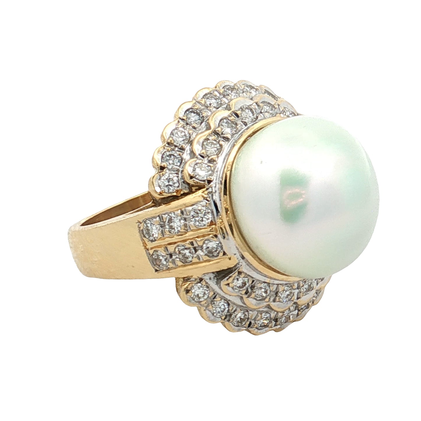 Mabe Pearl & Diamond Cocktail Ring 18k Yellow Gold