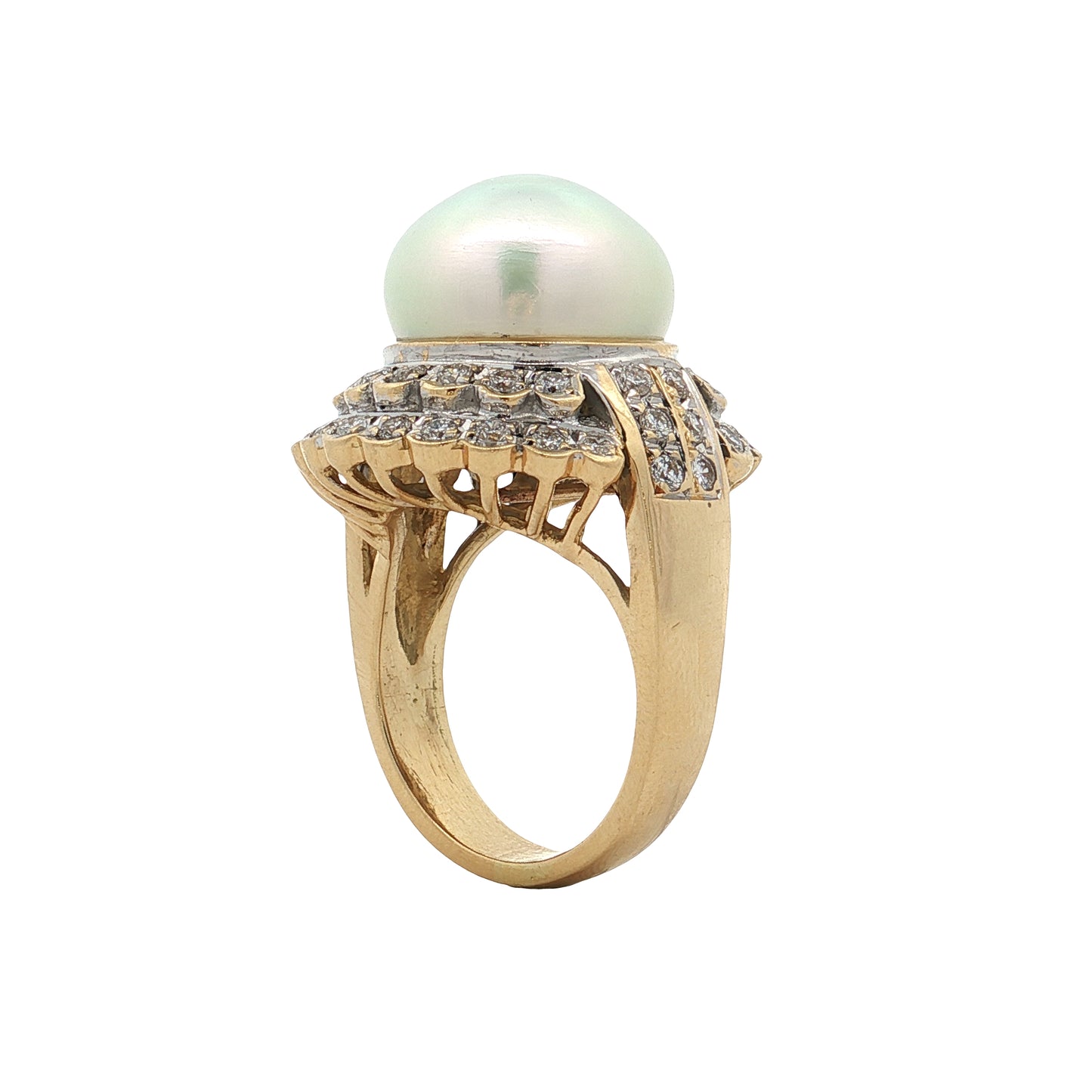 Mabe Pearl & Diamond Cocktail Ring 18k Yellow Gold