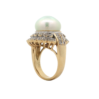 Mabe Pearl & Diamond Cocktail Ring 18k Yellow Gold