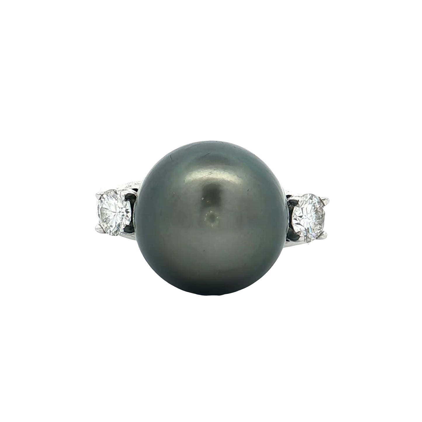 Black Pearl & Diamond Cocktail Ring 18k White Gold