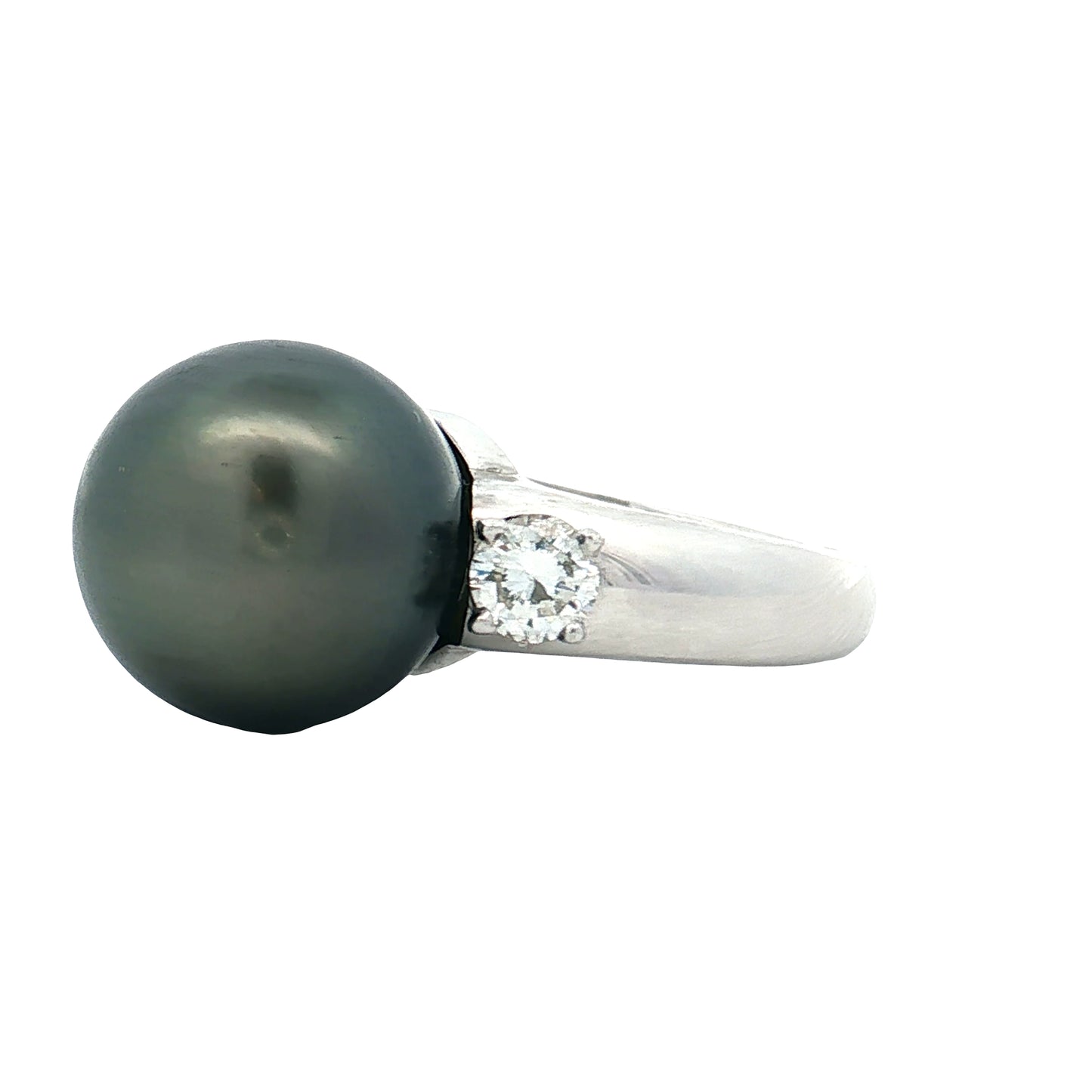 Black Pearl & Diamond Cocktail Ring 18k White Gold