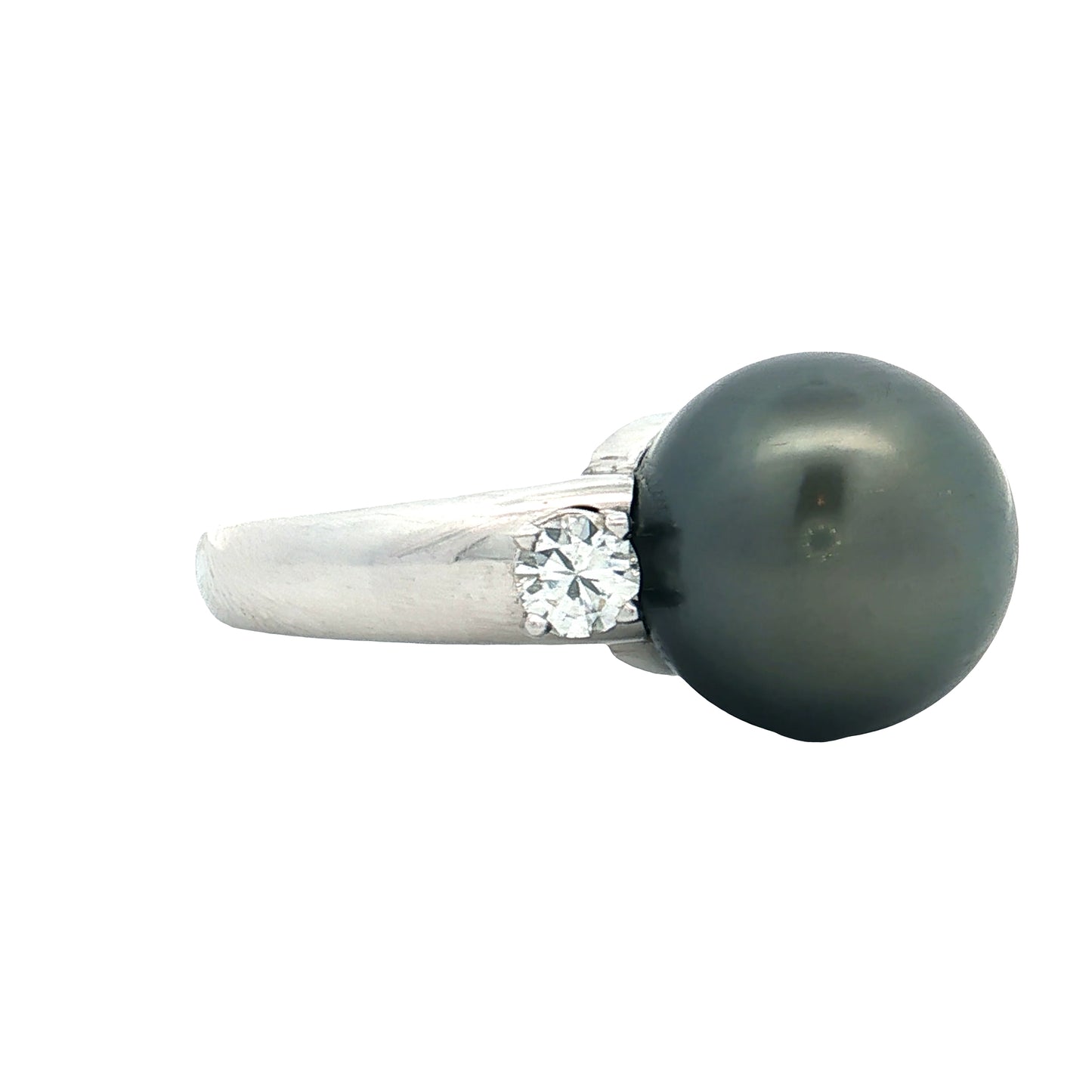 Black Pearl & Diamond Cocktail Ring 18k White Gold