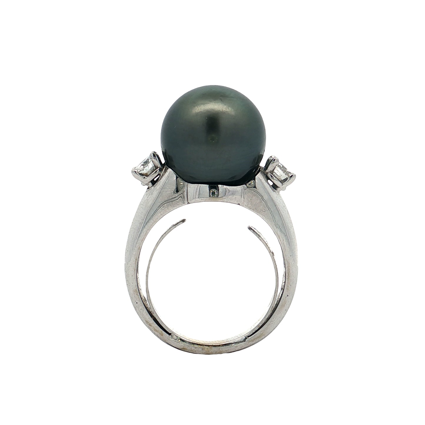 Black Pearl & Diamond Cocktail Ring 18k White Gold