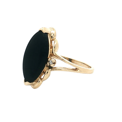 Vintage Mid-Century Diamond & Onyx Navette Ring 14k
