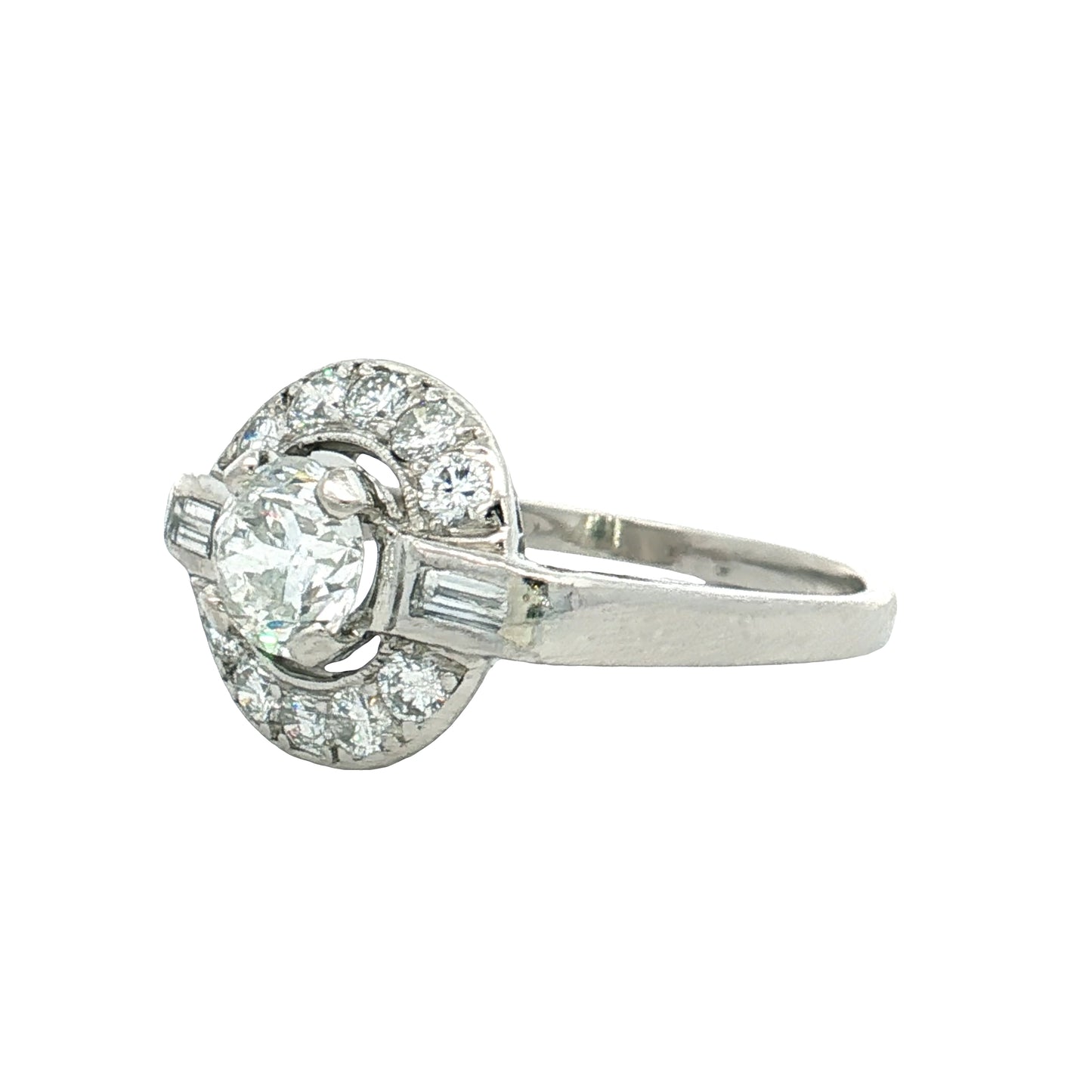 .70 GIA Vintage Diamond Halo Engagement Ring Platinum