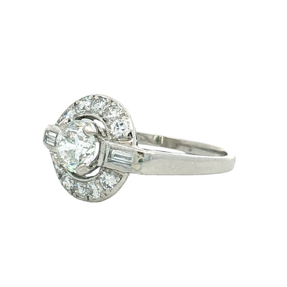 .70 GIA Vintage Diamond Halo Engagement Ring Platinum