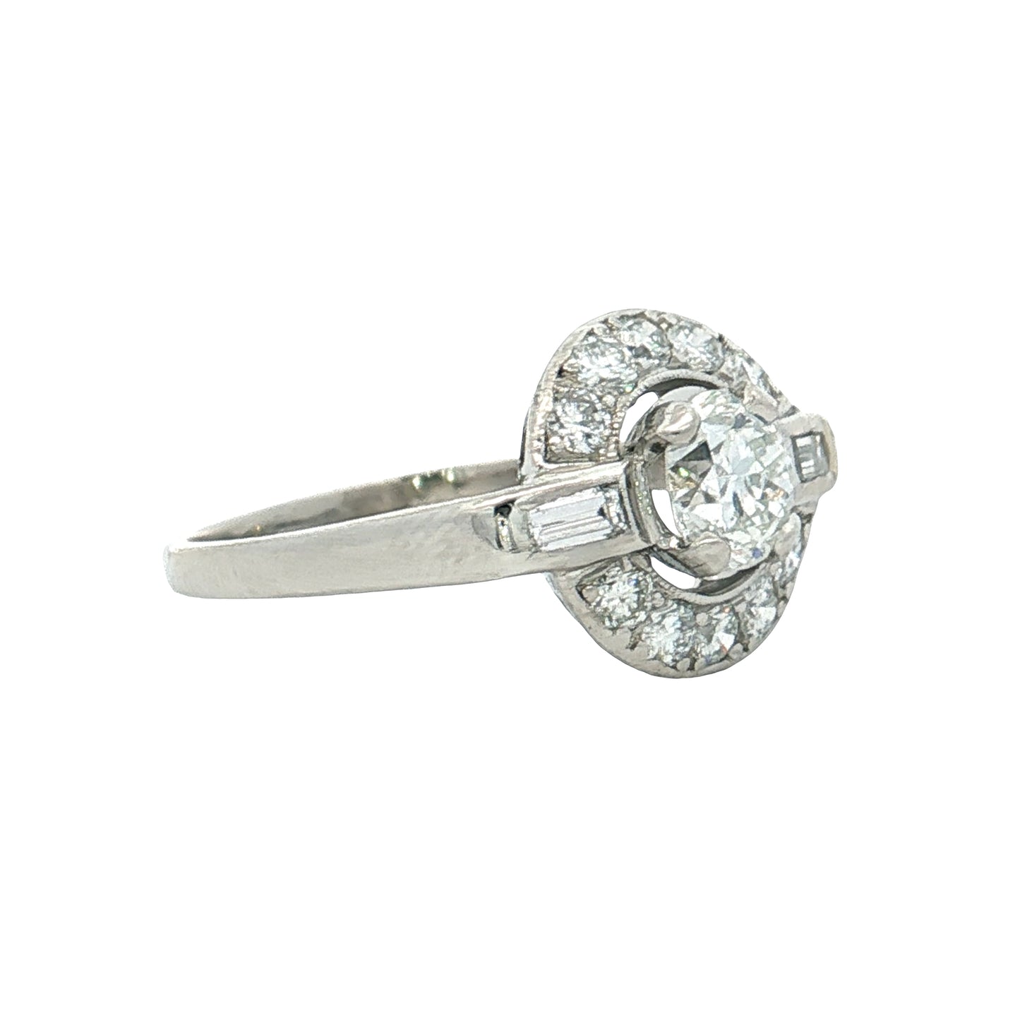 .70 GIA Vintage Diamond Halo Engagement Ring Platinum