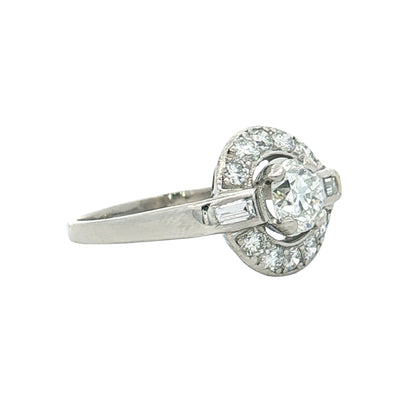 .70 GIA Vintage Diamond Halo Engagement Ring Platinum