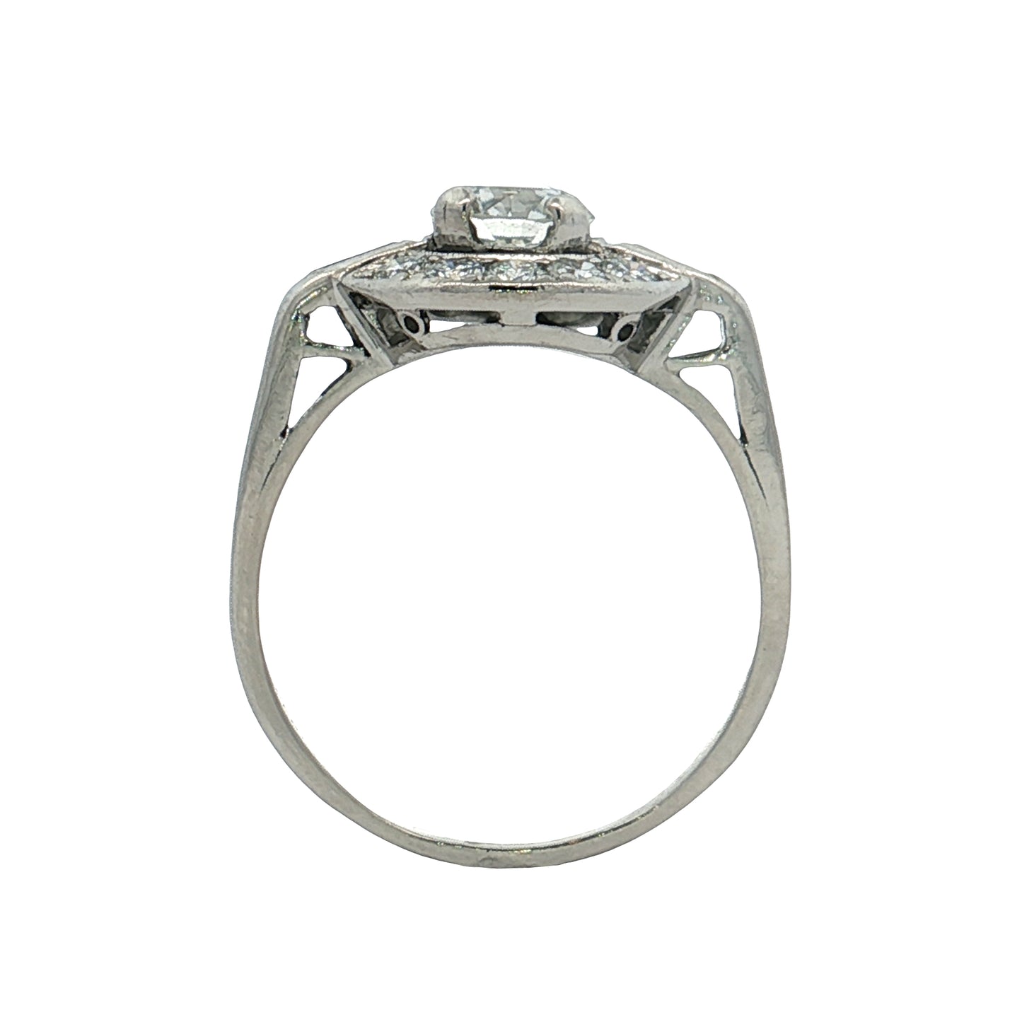 .70 GIA Vintage Diamond Halo Engagement Ring Platinum