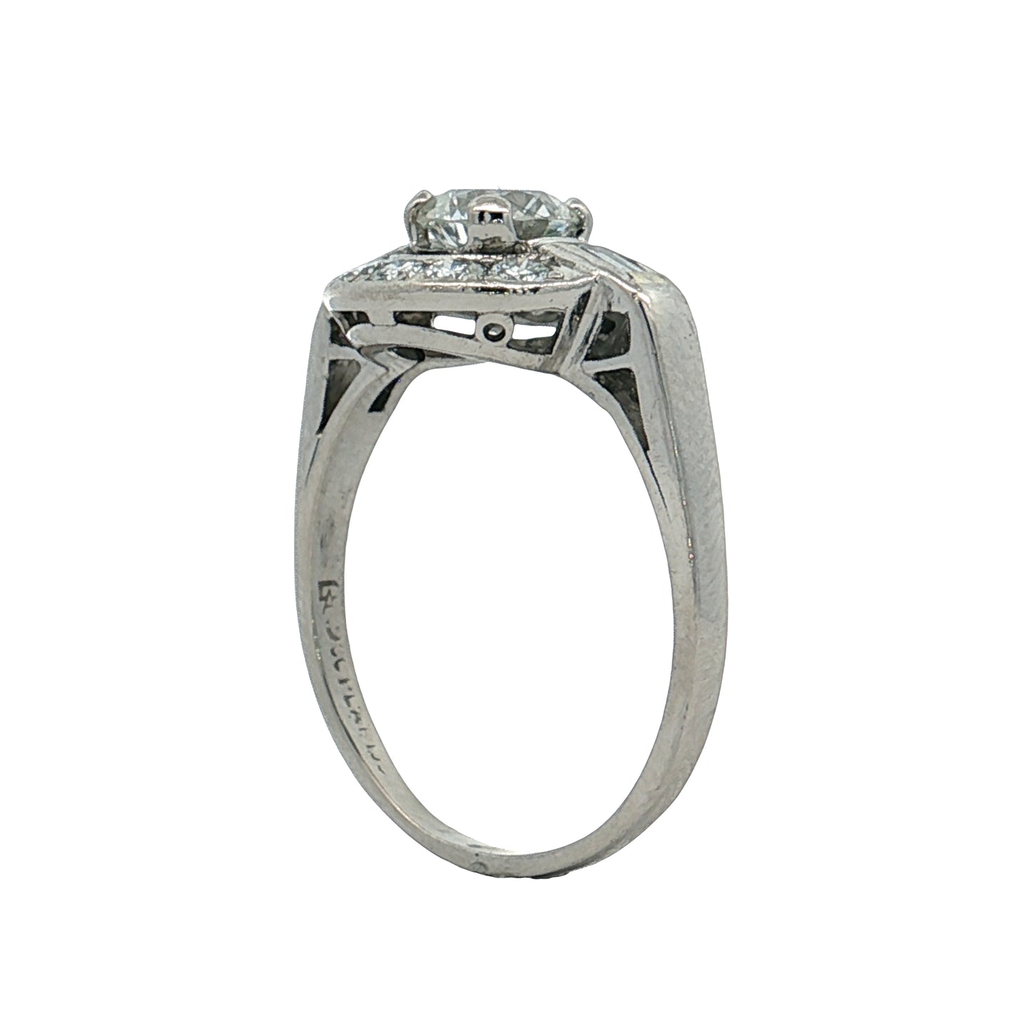 .70 GIA Vintage Diamond Halo Engagement Ring Platinum