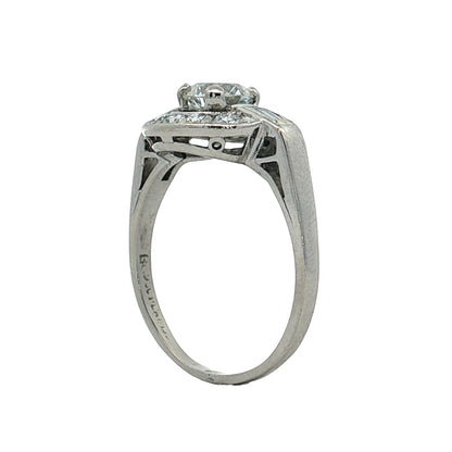 .70 GIA Vintage Diamond Halo Engagement Ring Platinum