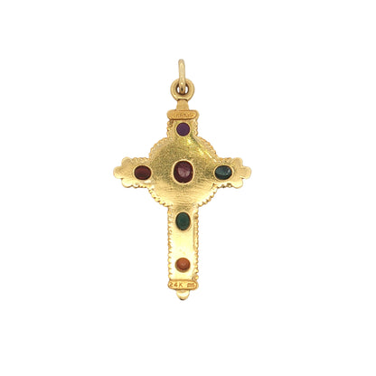 3.78 Gemstone Cross Pendant 18k & 24k Gold