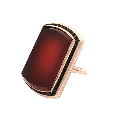 Vintage Victorian Carnelian Agate Cocktail Ring 10k Rose Gold
