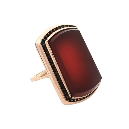 Vintage Victorian Carnelian Agate Cocktail Ring 10k Rose Gold