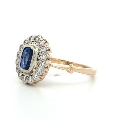 1.34 Blue Sapphire Halo Engagement Ring Two-Tone 14k