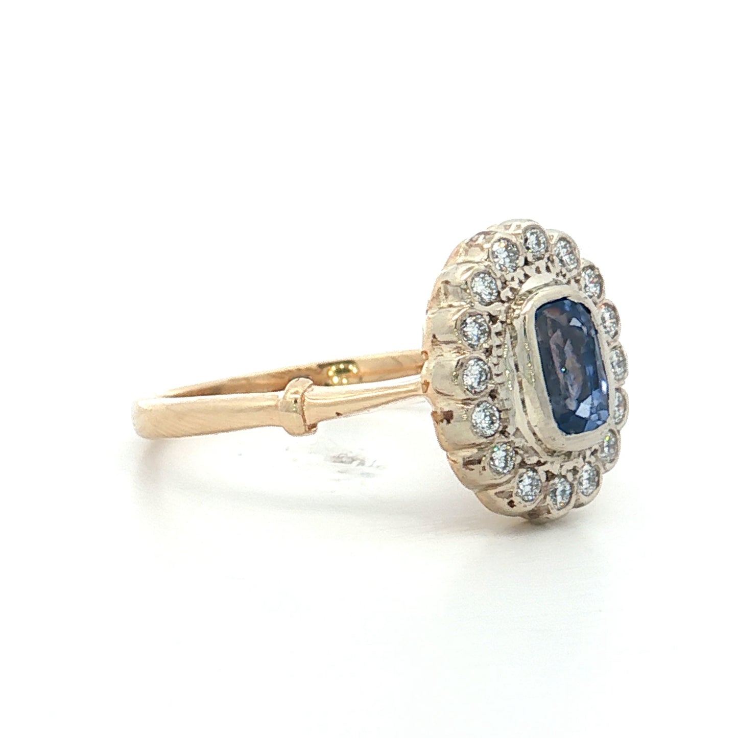 1.34 Blue Sapphire Halo Engagement Ring Two-Tone 14k