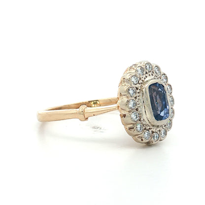 1.34 Blue Sapphire Halo Engagement Ring Two-Tone 14k